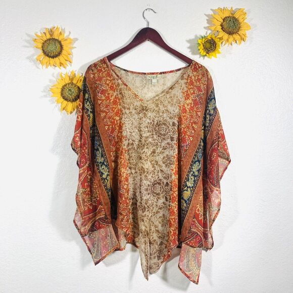 One World Live And Let Live Multicolored Gemmed Hobo Blouse Size Large Women’s - Picture 1 of 7